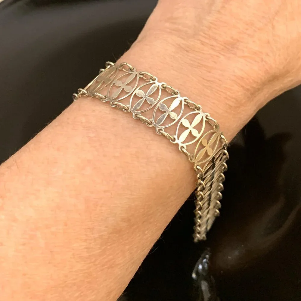 Vtg English Sterling Silver 925 Cross Link Bracelet Hallmarked J538